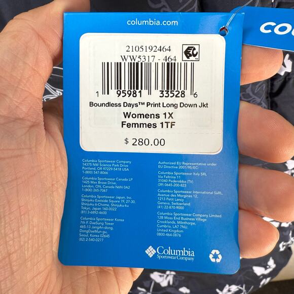 COLUMBIA WOMEN'S PLUS 1X/XL BOUNDLESS DAYS NAVY FLORAL PRINT LONG DOWN JACKET - Picture 8 of 8